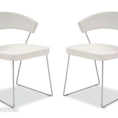 PAIR CALLAGARIS WHITE LEATHER CHAIRS, AIRPORT MODEL
