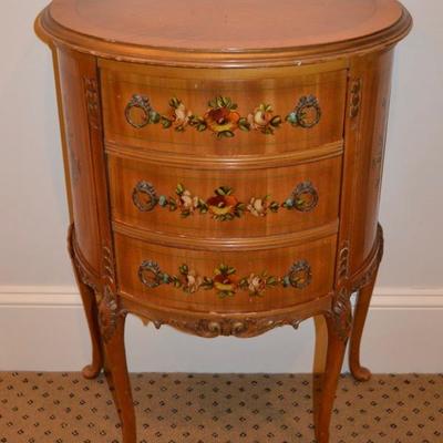 Painted demilune table with drawers