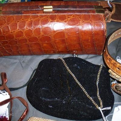 Vintage Black beaded purse , Vintage Alligator purse