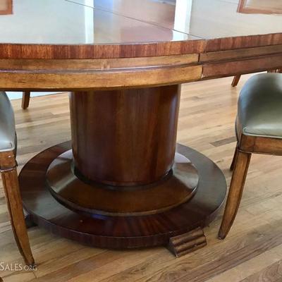 Single Pedestal Dining Table With 6 Leather Upholstered Chairs