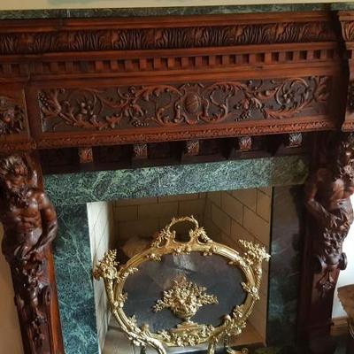 INCREDIBLE CARVED FIREPLACE MANTLE