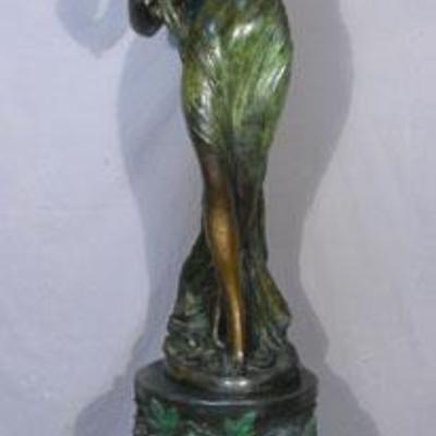 #75 – Heavy French Bronze Figural Cylinder Pedestal, 30” h., 15” dia.
	#76 – Large French Bronze Sculpture of Standing Woman, Signed, 55”...