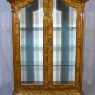 #110 – Fine Italian Burlwood Curio Cabinet with Beveled Glass, 78” h., 50” w., 18” d.