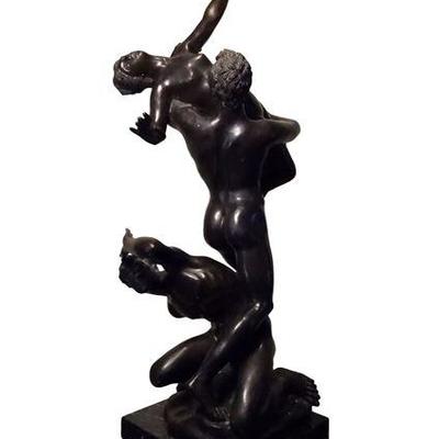 LARGE BRONZE SCULPTURE, RAPE OF THE SABINES BY GIAMBOLOGNA, ON MARBLE BASE