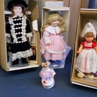 Large selection of collectible dolls; most in original boxes and never played with