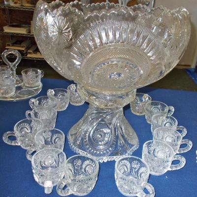 Antique EAPG punch bowl set [ there is an under platter not shown in this photo] all $139; huge selection of vintage glass!!