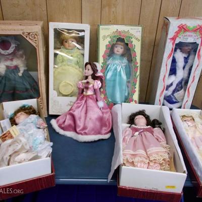 Large selection of collectible dolls; most in original boxes and never played with