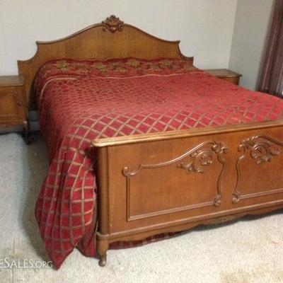 French Oak Bed and Bedside Cabinets