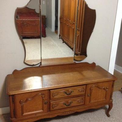 French Oak Vanity and Mirror