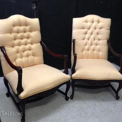 Mahogany Upholstered Fireside Arm Chairs