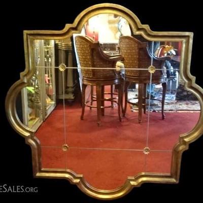 LARGE GOLD FINISH WOOD FRAME QUATREFOIL MIRROR