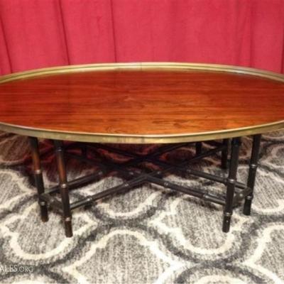 BAKER FURNITURE COLLECTOR'S EDITION OVAL COFFEE TABLE WITH FAUX BAMBOO HOLLYWOOD REGENCY BASE