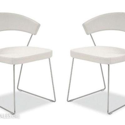 PAIR CALLIGARIS ITALIAN WHITE LEATHER CHAIRS, AIRPORT MODEL