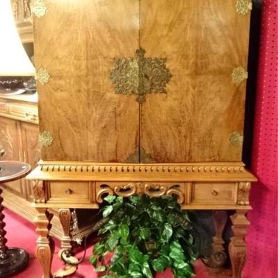 ANTIQUE CABINET WITH ELABORATE BRASS MOUNTS