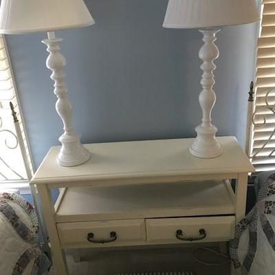 Side table with matching lamps.