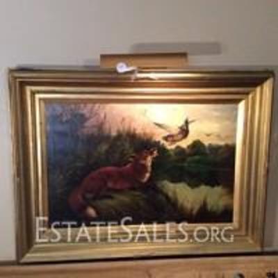 19th Century Fox and Duck Oil Painting