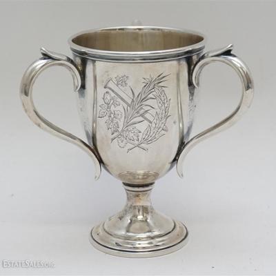 Gorham Sterling 3-handled Railroad trophy cup. Engraved Last spike completing the Seaboard Airline Railway. Driven June 2nd, 1900,...