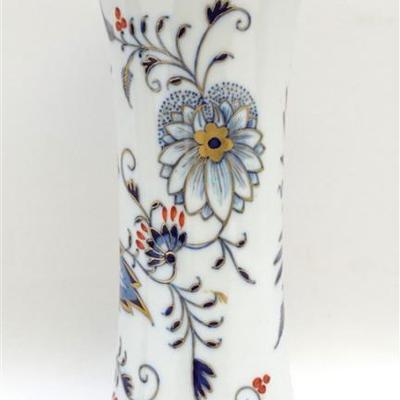 Vintage Meissen Blue Onion Vase with Gilt and Red Accents. Shape 