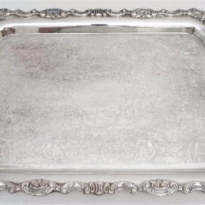 Vintage Ornate Wallace Baroque Pattern Silver plate Serving Tray. Measures 18