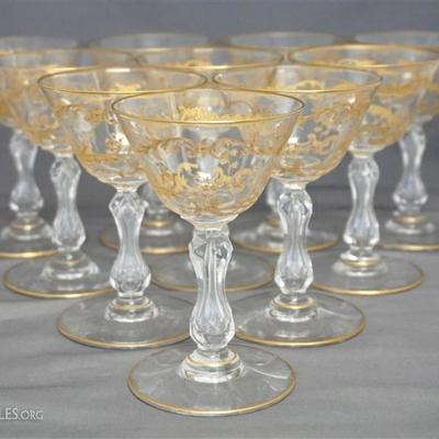 One of numerous lots of Antique French St. Louis Micado Gold Etched Crystal