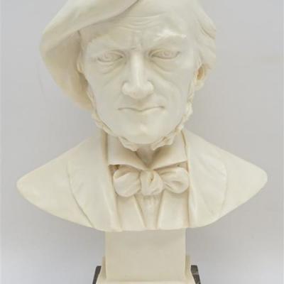 Beautiful signed reproduction sculpture by A. Santini of Richard Wagner on a Base of Marble. Made in Italy, composite alabaster look....