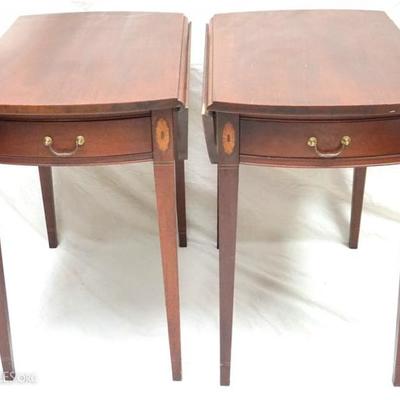 Matched Pair of Hickory Chair Company Historical James River Plantation Drop Leaf Side Tables with Single Drawer. Hepplewhite Pembroke...
