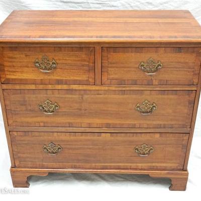 Antique 19th c. Chippendale Style Four Drawer Chest. Two smaller top drawers over 2 long lower draws. Cross banded edge on top and on all...