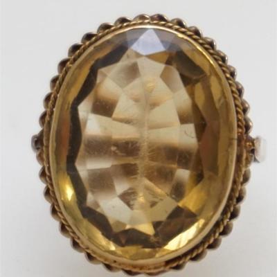 Antique English Edwardian citrine Ring. Hallmarked 9kt Yellow Gold, size 5.35. Beautiful raised setting allowing for lots of light to...