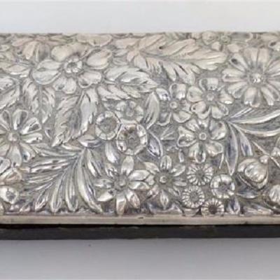 Antique Gorham sterling silver eyeglass case. Repousse Floral Top. Measures 6