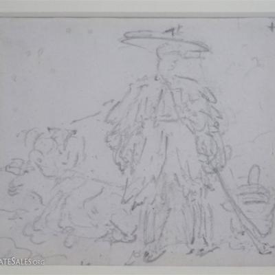 George Chinnery (1774-1852) Fisherman with Wet Weather Coat c. 1838 Pencil Drawing. Professionally Framed and Matted by the Wattis Fine...