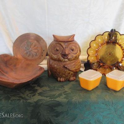 Vintage Cookie Jar, Amber Egg Dish and More