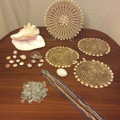 JYR006 Real Seashells, Trivets, Flat Marbles, Necklaces
