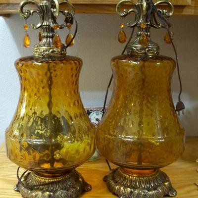 Mid century amber optic glass lamps.