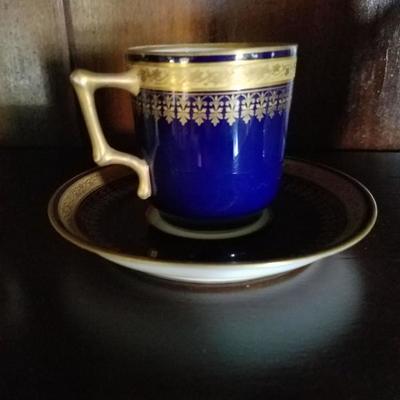 antique cobalt blue tea cup, gold trim