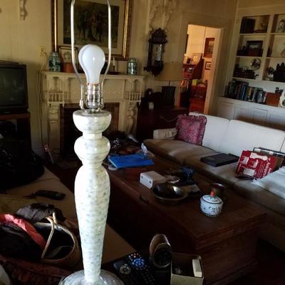 tall table lamp made of polished sea shell, real show piece. 