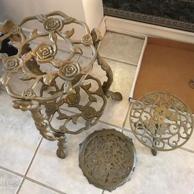 Elaborate vintage brass plant stands. Various heights.