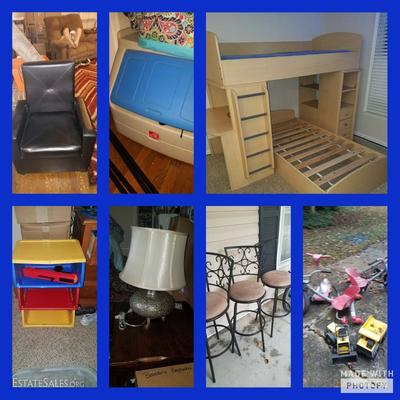 Tons of large items. Bunk beds, bar stools, lamps, chairs, toy box, etc. These pictures are just a small glimpse of what all we are...
