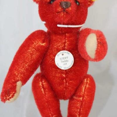 Steiff Teddy Bear - Red Teddy Mini-94.  Jtd. red  mohair bear with white chest tag, 