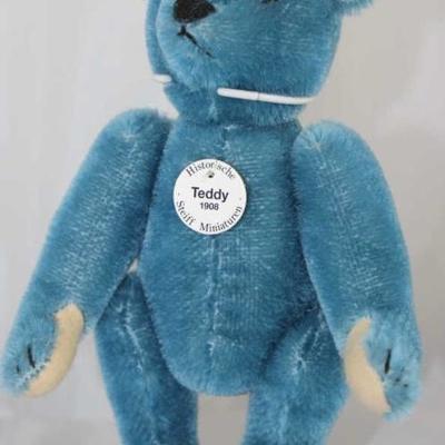 Steiff Teddy Bear - Teddy Blue, 1908-Mini-148.   Has w white historic chest tag, 