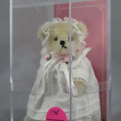 Little Gem Teddy Bear - Muffy Christening I  Mini-863 In the box, mohair-blond/cotton-white.  Ltd. #783  of 2500.  The commemorative 20th...