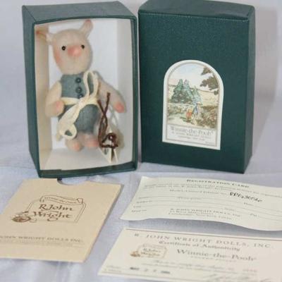 Pocket (Pig) Piglet-1002, RJW Dolls, in mohair  wool.  The Pocket series is based on the original  illustrations in the A.A. Milne books....