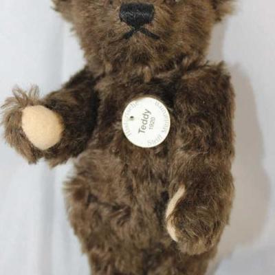 Steiff Teddy Bear - Teddy (1920) Mini-361 Mohair-brown/flannel-cream.  Jtd. long distressed  dark brown mohair bear with cream flannel...