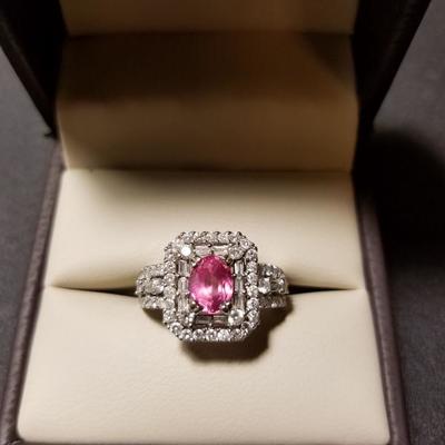 Pink Sapphire and Diamond in 18kt White Gold size 6