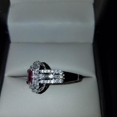 Pink Sapphire and Diamond in 18kt White Gold size 6