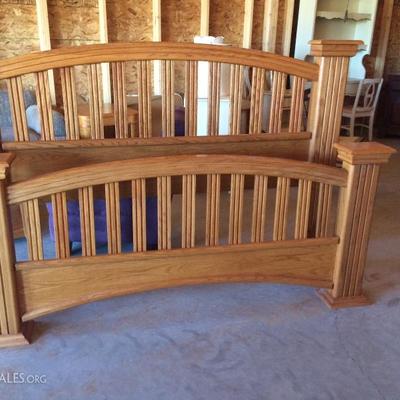 Solid oak queen bed frame and mattress