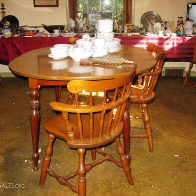 maple dining room table and Windsor back chairs