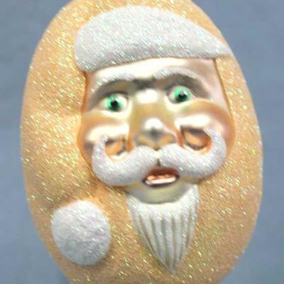 Patricia Breen "Jelly Bean Santa" peach/tangerine  Christmas ornament.  Oval jelly bean effect  glitters in tangerine/peach...