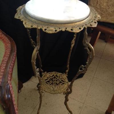 Brass Marble Top Plant Stand