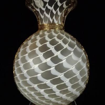 ART GLASS AND BRASS VASE