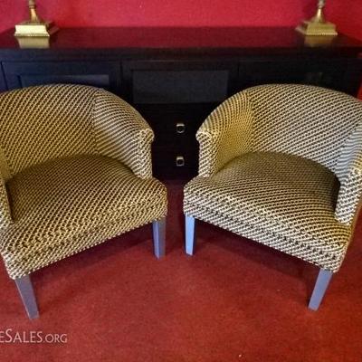 PAIR MID CENTURY TUB CHAIRS, NEWLY REUPHOLSTERED